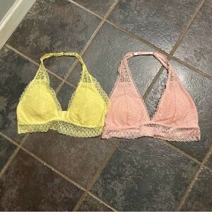 Lace Bralette Set in Yellow and Pink